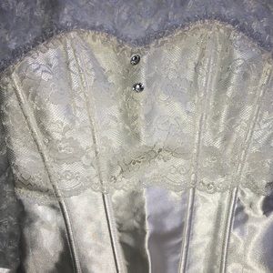White Corset with lace and Gem accents SZ SMALL